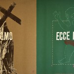 "Ecce Homo, Ecce Homer". 2012, canvas, coloured woodcut, letterpress, 100 x 200 cm