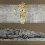 “Vincent: Sunflowers”. 2022, canvas, coloured woodcut, wooden stamps, 70 x 169 cm
